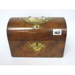 A Mid XIX Century Walnut Tea Caddy, of domed rectangular form, the lid with inset porcelain panel