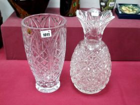A Waterford Crystal Vase, modelled as a pineapple, etched mark and label, 30.5cm high; A Waterford