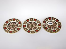 Five Royal Crown Derby Porcelain Side Plates, decorated in Imari pattern 1128, date codes for 1948