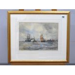 WALTER CANNON (Fl. 1887-1913) Fishing Boats and a Steam Tug, off a harbour, watercolour, signed