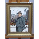 BILL KIRBY (Sheffield Artist, b.1934) *ARR Lowry in a Northern Industrial Landscape, oil on board,
