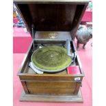 A Columbia Grafonola Oak Cased Table Top Gramophone, winder present.