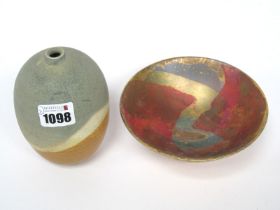 A Studio Pottery Vase, of ovoid form, decorated in orange, cream and sage green glazes, impressed '
