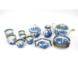 A Part Matched Caughley and Worcester Porcelain Tea Service, decorated in blue with the Fisherman