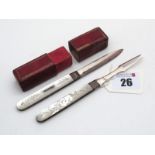 A XIX Century Hallmarked Silver and Mother of Pearl Folding Fruit Knife and Fork, Joseph Wilmore,