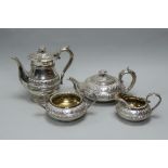 A Handsome Georgian Matched Hallmarked Silver Four Piece Tea Set, Emes & Barnard, London 1824, 1825,