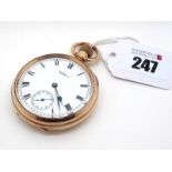 Waltham; A Gold Plated Cased Openface Pocketwatch, the signed white dial with black Roman numerals