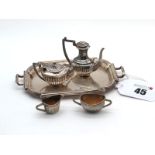 A Miniature Matched Hallmarked Silver Four Piece Tea Set, L&S, Birmingham 1921, PJD, Birmingham