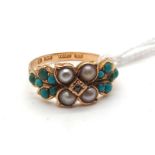 A Victorian 15ct Gold Turquoise and Pearl Set Ring, Birmingham 1873 (finger size M1/2).