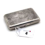 A Russian (84) Cigarette Case, of rectangular form allover engraved decoration, detailed with a