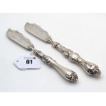 Two Decorative Victorian Hallmarked Silver Butter Knives, Martin Hall & Co, Sheffield 1855, Aaron