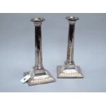A Pair of XIX Century Old Sheffield Plate Candlesticks, with reeded decoration, initialled, on