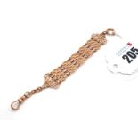 A Decorative Fancy Link Short Watch Chain, suspending swivel clasp stamped "14K" (overall length