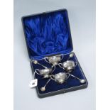 A Matched Set of Four Hallmarked Silver Salts, GH, Sheffield 1918, 1920, each of twin handled