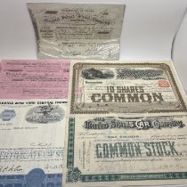 Large Collection of Various Share Certificates, includes U.S.A Railroad, General Motors,