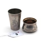 A Russian (84) Vodka Cup, of plain tapering cylindrical form, initialled (stamped marks), 6.2cm