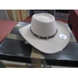 A Boxed Australian Akubra 'The Boss' Pure Fur Felt Hat, size 57, appears unworn, box poor.