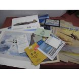 WWII RAF Themed Prints, some signed by aircrew, (unverified), selection of aviation calendars,