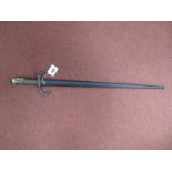 A French Model 1874 Gras Sword Bayonet, brass pommel, wooden grip, muzzle ring/quillon, with steel