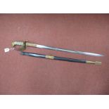 A Royal Navy 1846 Pattern Sabre, with Royal Navy cypher on guard, leather/metal scabbard, loose