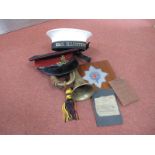 British Army Royal Artillery Peaked Cap and Royal Navy Hat, with ships tally 'HMS Illustrious.