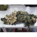 British Army Style Large Rucksack, two combat waistcoats and various patches in DPM and Desert