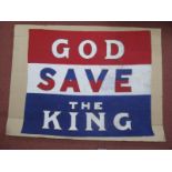 A King George VI Coronation Flag 'God Save The King', measuring 72cm x 82cm.