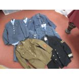 A Variety of British Military Uniforms, including three RAF jackets and trousers, two RAF jackets,