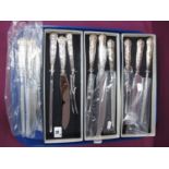 Hallmarked Silver Handled Kings Pattern Three Piece Meat Carving Sets, (three boxed).