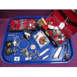 Assorted Costume Jewellery, cufflinks including Royal Crown Derby (damaged), folding pocket