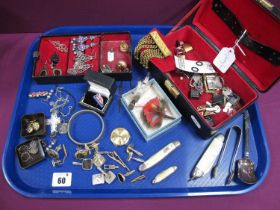 Assorted Costume Jewellery, cufflinks including Royal Crown Derby (damaged), folding pocket