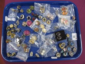 A Collection of Assorted Costume Clip On Earrings, including pair of Blue John oval panel