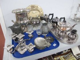 A Mixed Lot of Assorted Plated Ware, including silver plated wine cooler, four piece teaset with