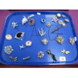 A Small Collection of Brooches, including diamante, floral, etc:- One Tray.