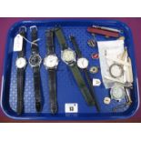Gent's Wristwatches, including Ricardo, Ascot, Reflex, enamel and other badges, colar stiffners, etc