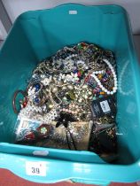 Assorted Costume Jewellery, including retro enamel panel bracelet, chains, brooches, bead necklaces,