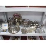 Assorted Plated Ware and Stainless Steel, including Old Sheffield Plate swing handled footed dish,