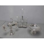 A Decorative Walker & Hall Plated Epergne Centrepiece, of scroll design with four cut glass