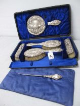 A Matched Hallmarked Silver Dressing Table Set, S. Greenberg & Co, Birmingham 1912, 1913, 1914, in