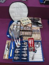 A Collection of Assorted Plated Cutlery, including large fitted case with teaspoons and sugar tongs,