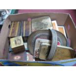 Vintage Tins, including Rington's Tea, old cigar boxes with tubes, a brass handled tray, riding
