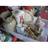 Two Capodimonte Figure Groups, Brentleigh jug, brass candlesticks, etc:- One Box.