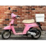 1990 [G585 KHL] Honda NT50 Vision Mini 50cc Moped, in 'Barbie' pink! showing 3,727 miles.