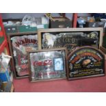 Coca Cola Mirror in Frame, 68.5 x 93.5cm, smaller Coca Cola and Jack Daniels examples, Wine