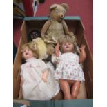 Four Vintage Dolls and Teddy.