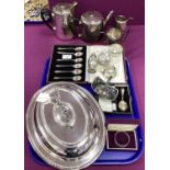 A Cased Set of Hallmarked Silver Coffee Spoons, hallmarked silver salts and lidded mustard, a