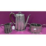 An EPBM Three Piece Coffee Set, of shaped panel design with engraved decoration. (3)
