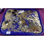 Assorted Gilt Metal Costume Jewellery, including big cat mask clip on earrings, further earrings,