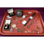 Gent's Wristwatches, Ingersoll Triumph travel clock, assorted cufflinks, medallions, decorative