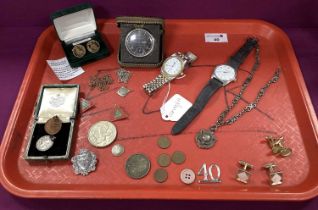 Gent's Wristwatches, Ingersoll Triumph travel clock, assorted cufflinks, medallions, decorative